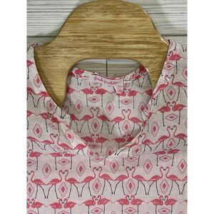 Fresh Produce‎ XS White & Pink Flamingo Long Sleeve Tunic Top Cotton Made In USA